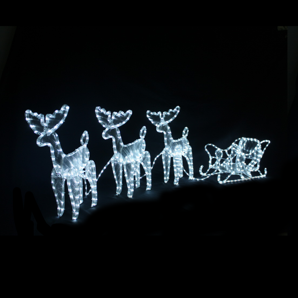 3.35m Three LED Reindeer with Sleigh - Johnny Boy