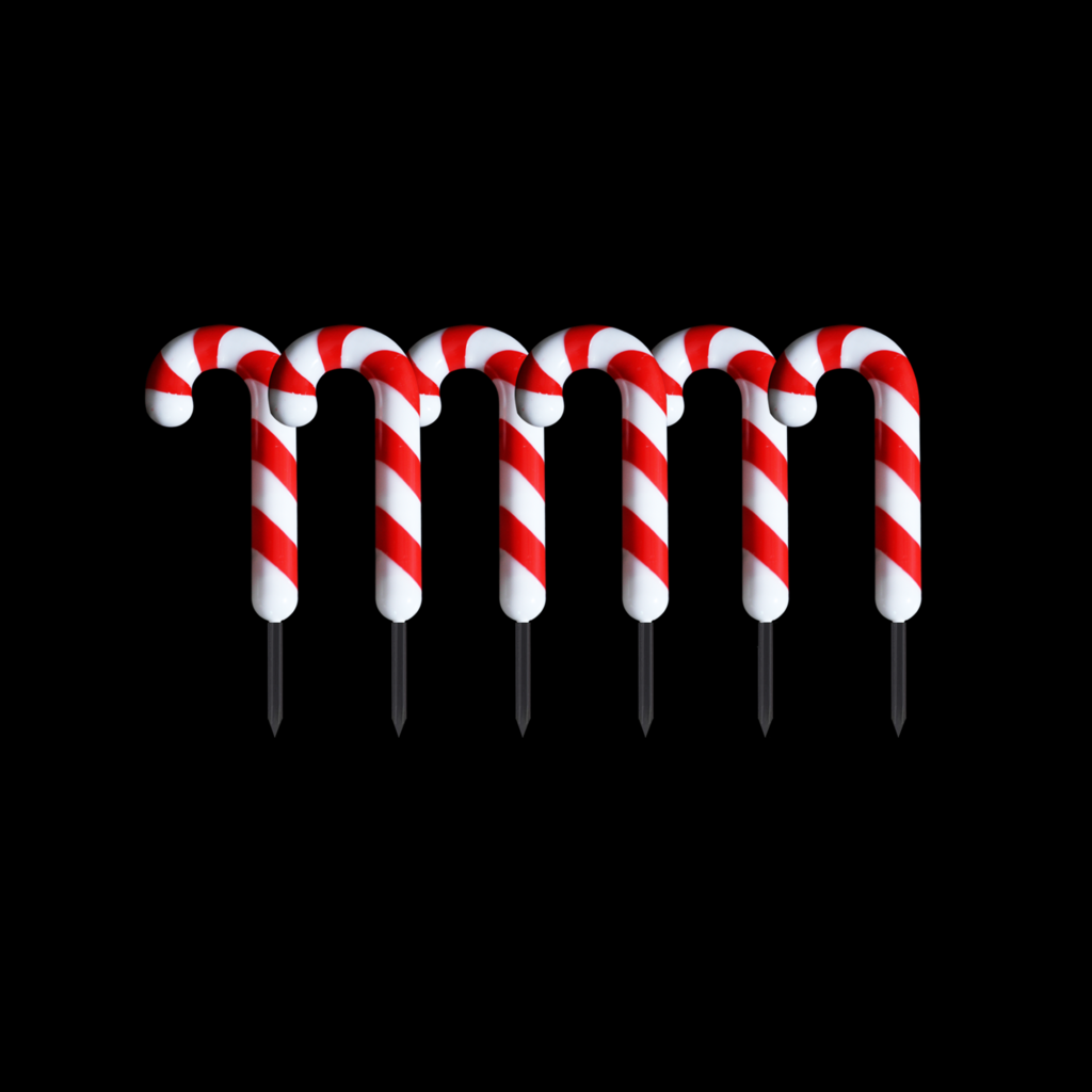 Set of 6 LED Candy Cane Stakes Dual Power- Solar/Plugin - Johnny Boy